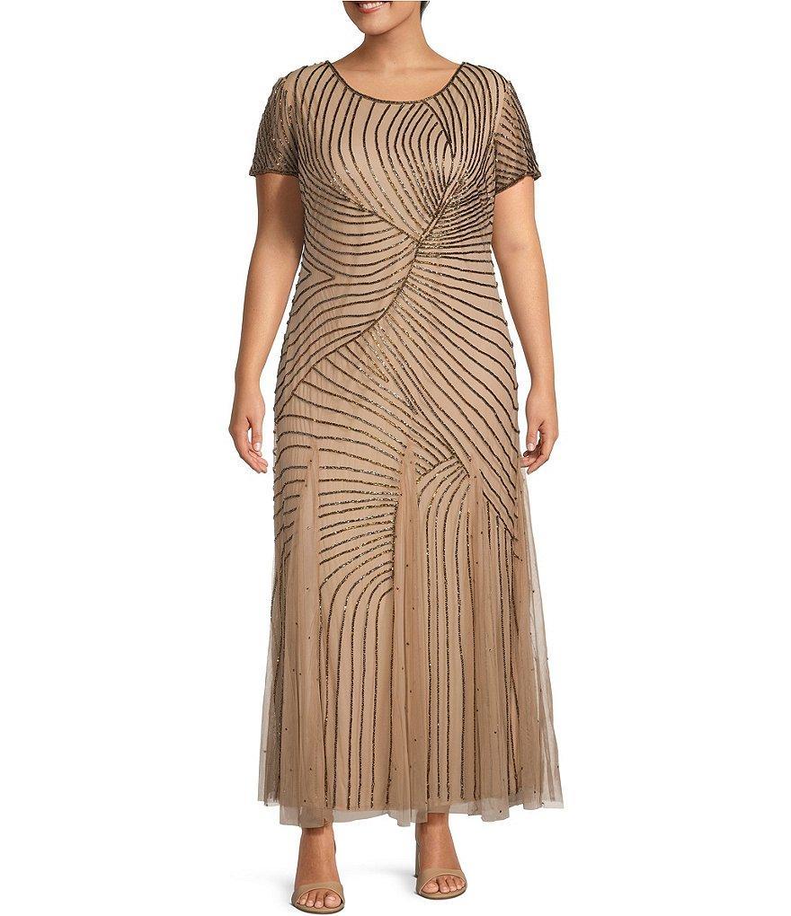 Pisarro Nights Plus Size Short Sleeve Boat Neck Geometric Beaded Gown Product Image