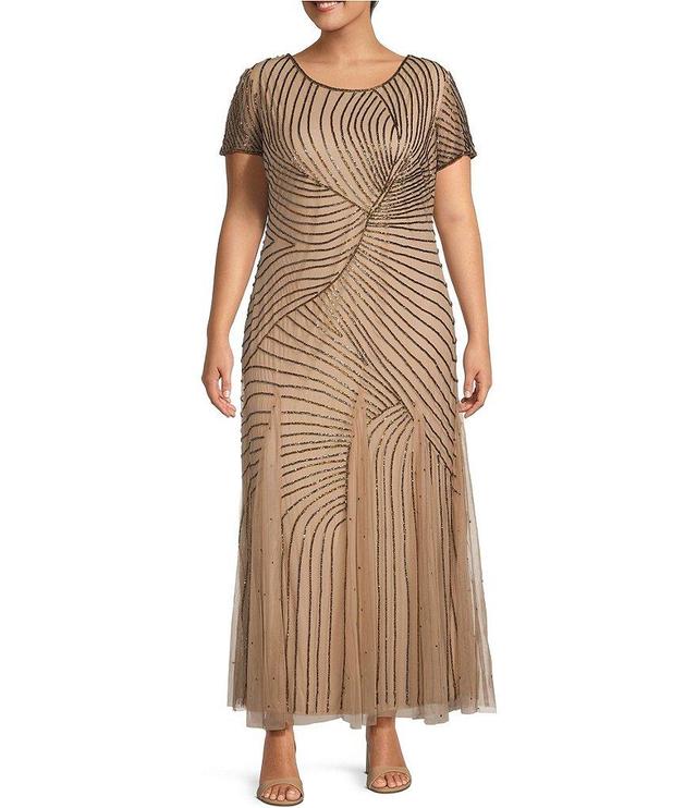 Pisarro Nights Plus Size Short Sleeve Boat Neck Geometric Beaded Gown Product Image