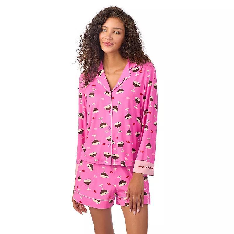 Womens Beauty Sleep Social Pajama Long Sleeve Notch Top & Pajama Shorts Set, Girls Product Image