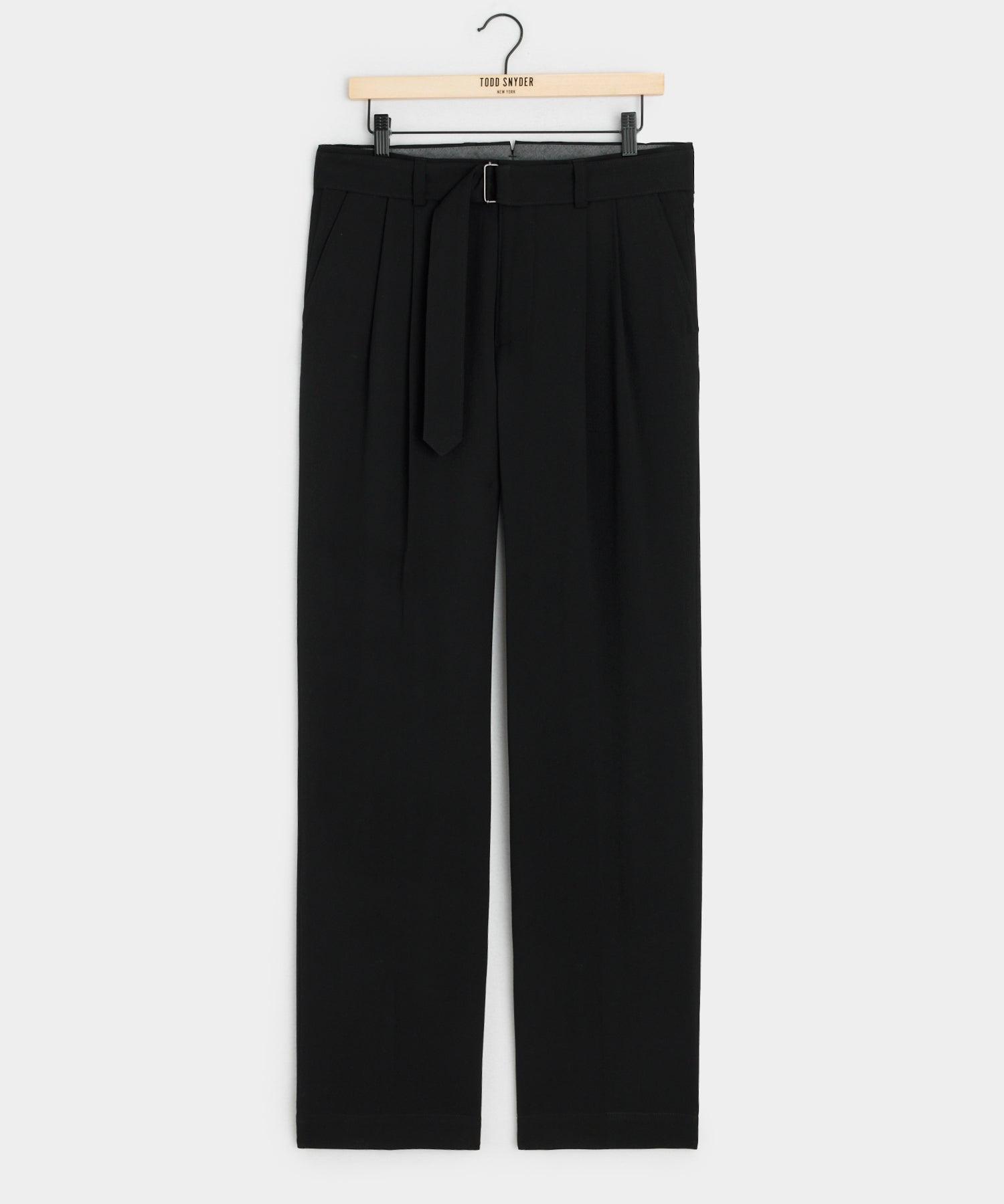 Italian Gabardine Self Belt Trouser in Black Product Image