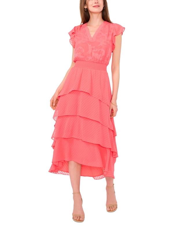 Vince Camuto Womens V-Neck Flutter-Sleeve Tiered Dress Product Image