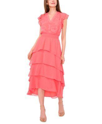 Women's V-Neck Flutter-Sleeve Tiered Dress Product Image