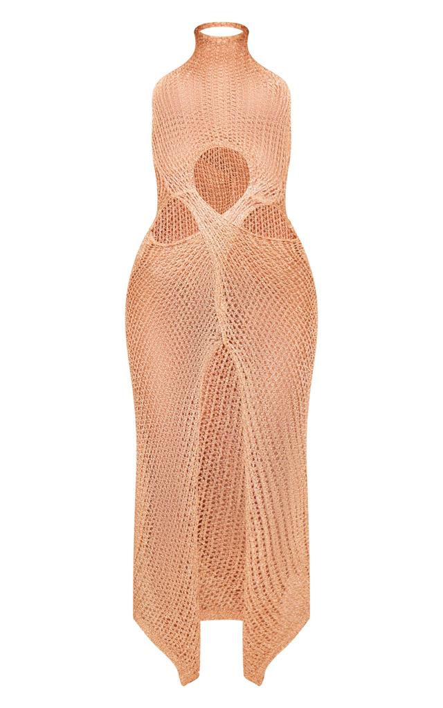 Gold Sequin Knit Cut Out Maxi Dress Product Image