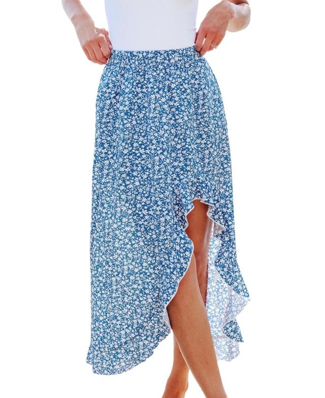 Cupshe Womens Blue Ditsy Asymmetrical Ruffle Hem Midi Skirt - Light Product Image