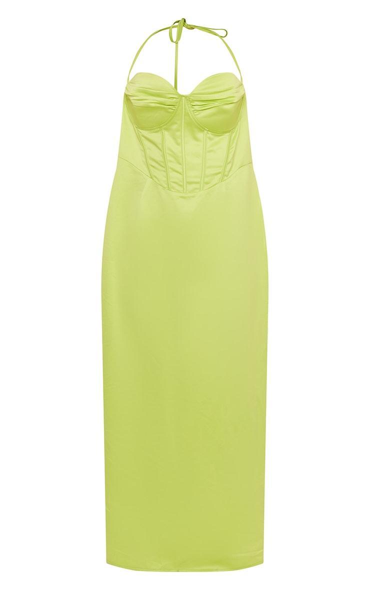  Plus Lime Tie Neck Corset Maxi Dress Product Image