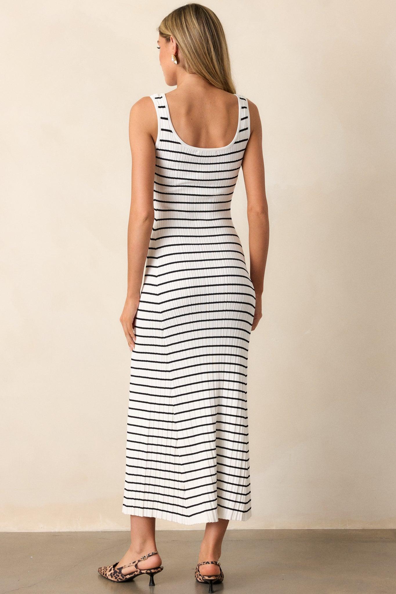 Classic Rhythm White Stripe Ribbed Midi Dress Product Image