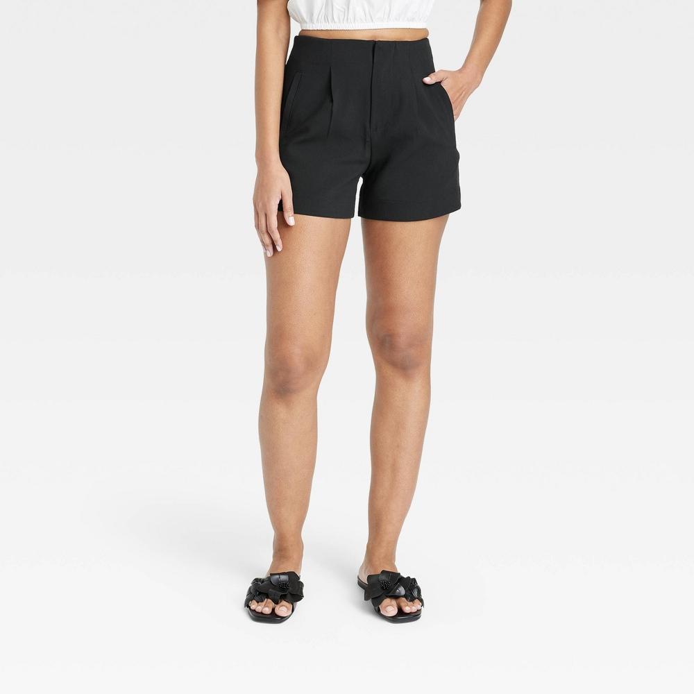 Womens High-Rise Tailored Shorts - A New Day Black 14 Product Image