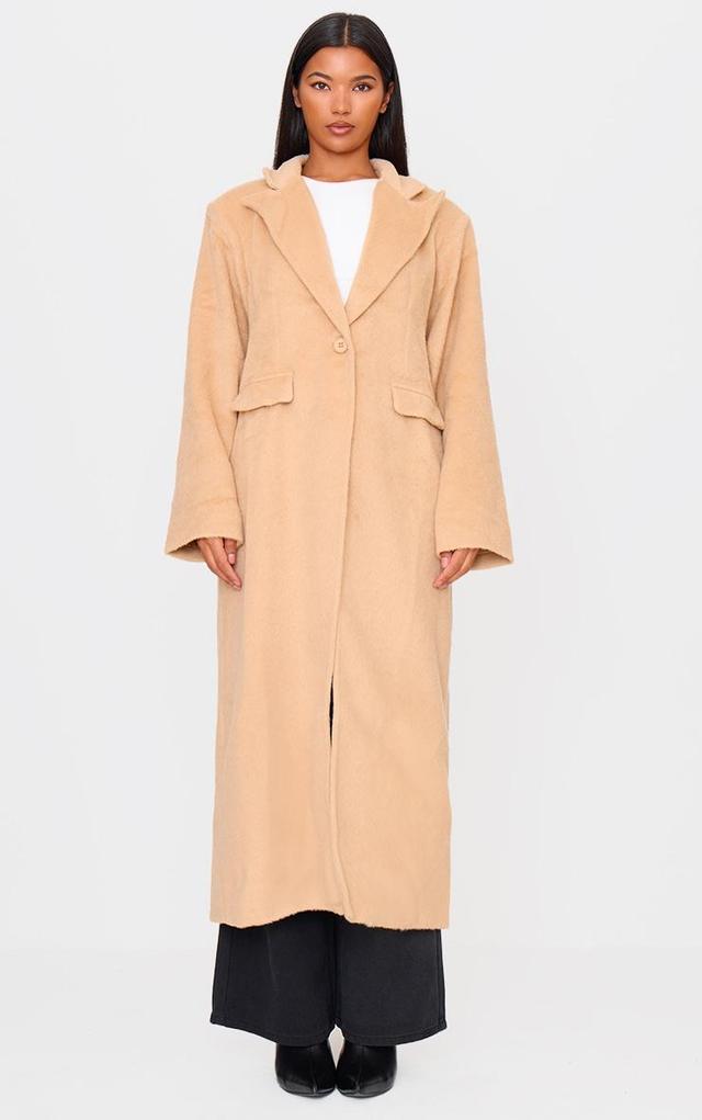 Camel Brushed Wool Look Oversized Drop Shoulder Coat Product Image