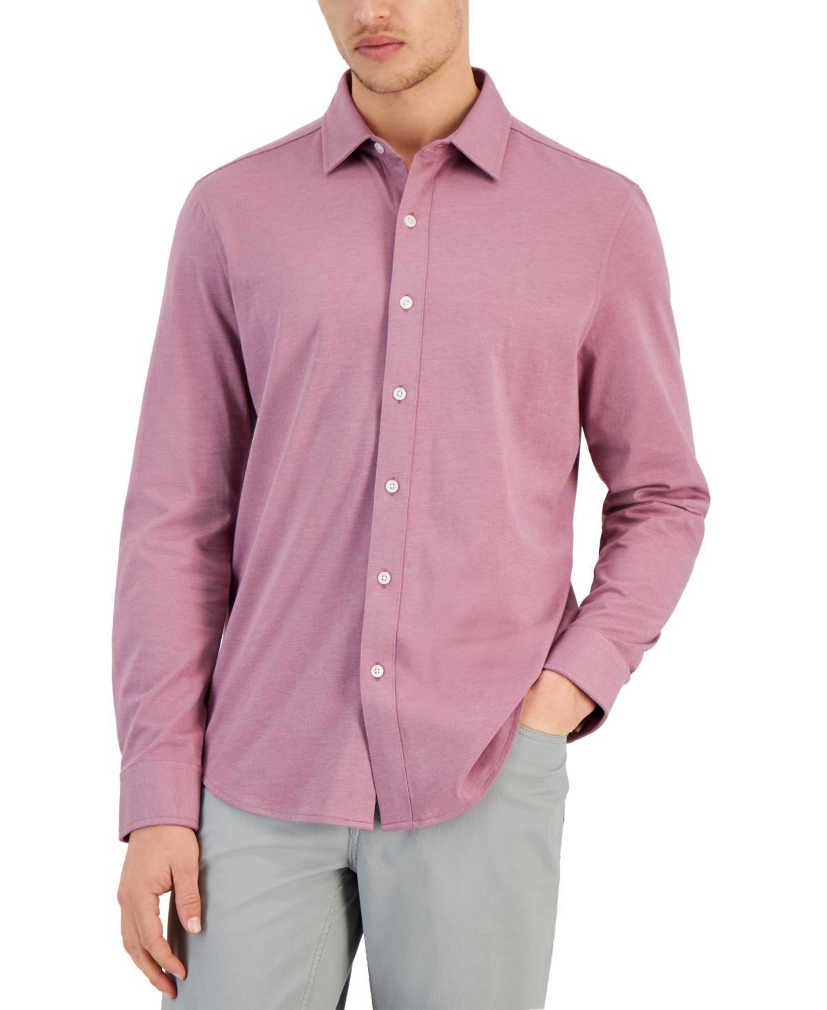 Alfani Mens Classic-Fit Heathered Jersey-Knit Button-Down Shirt, Created for Macys Product Image