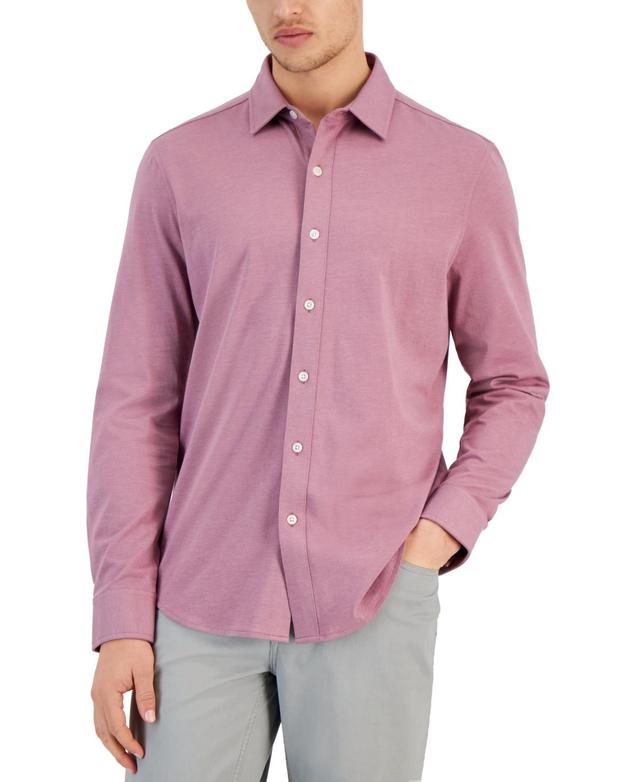 Alfani Mens Classic-Fit Heathered Jersey-Knit Button-Down Shirt, Created for Macys Product Image