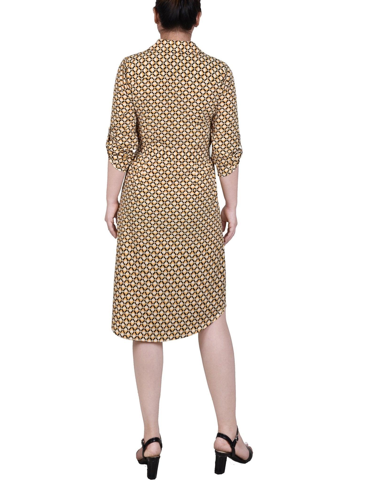 3/4 Roll Tab Sleeve Zippered Shirtdress - Petite Product Image