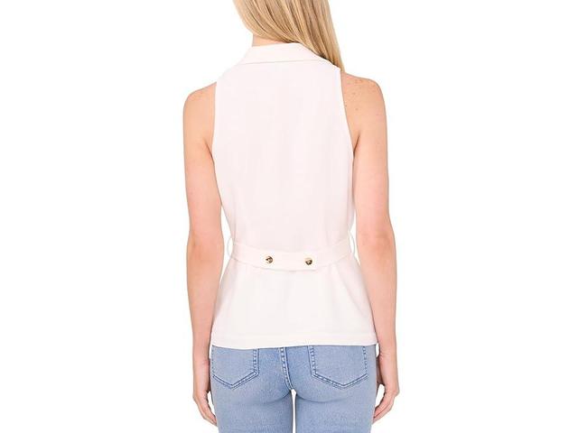 CeCe Sleeveless Collared Vest Blouse (New Ivory) Women's Clothing Product Image