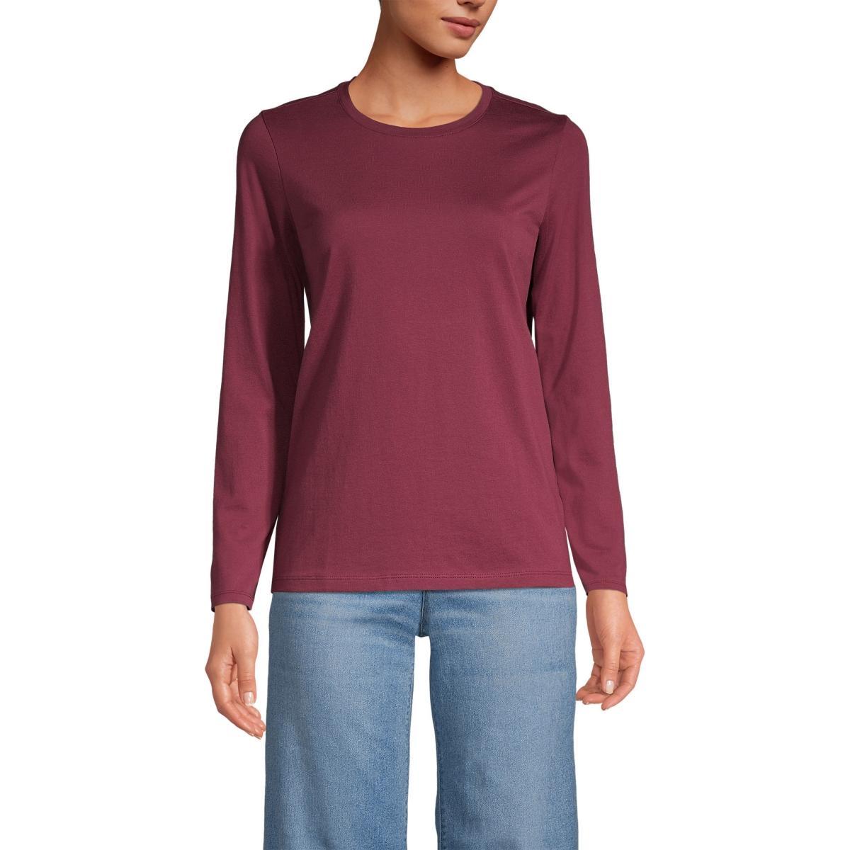 Lands End Womens Relaxed Supima Cotton Long Sleeve Crewneck T-Shirt Product Image