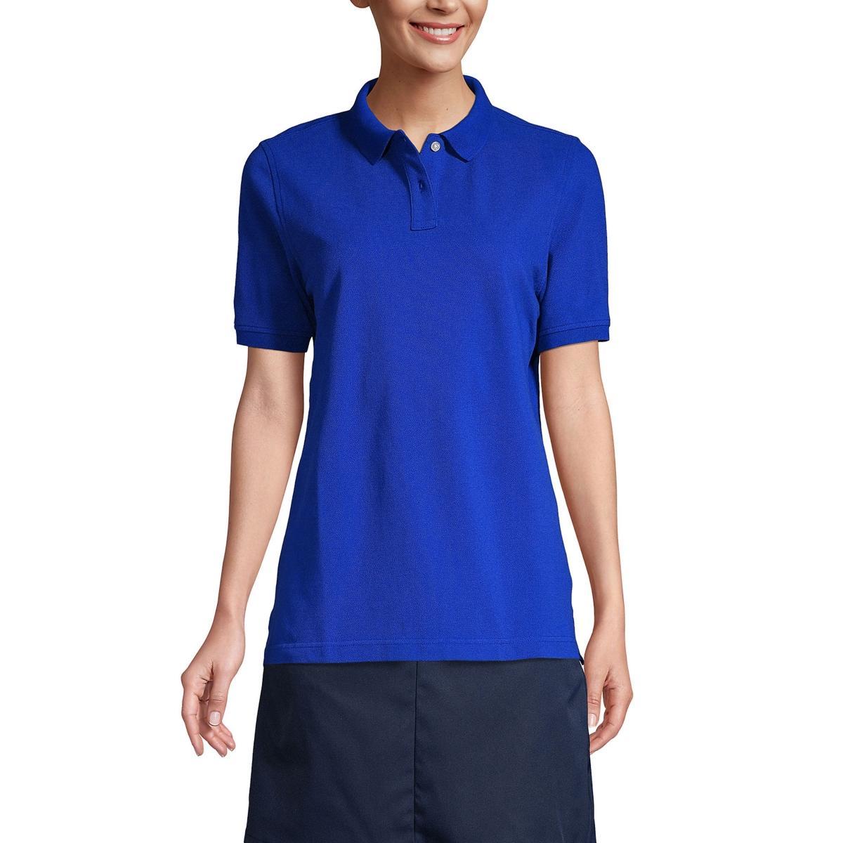 Womens Lands End School Uniform Short Sleeve Mesh Polo Shirt Blue Product Image