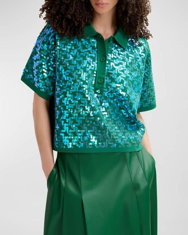 Glitz Sequin-Embroidered Short-Sleeve Polo Top Product Image