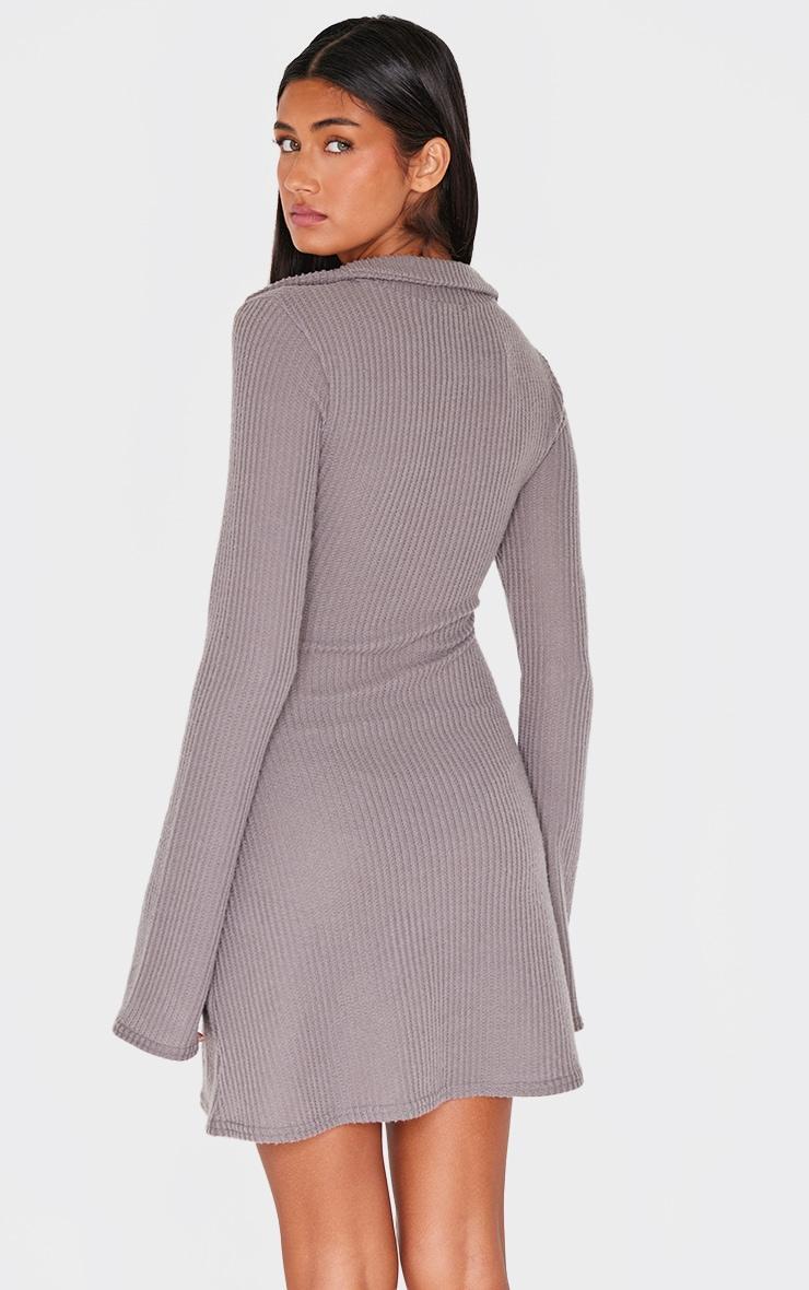 Charcoal Waffle Textured Long Sleeve Shift Dress Product Image