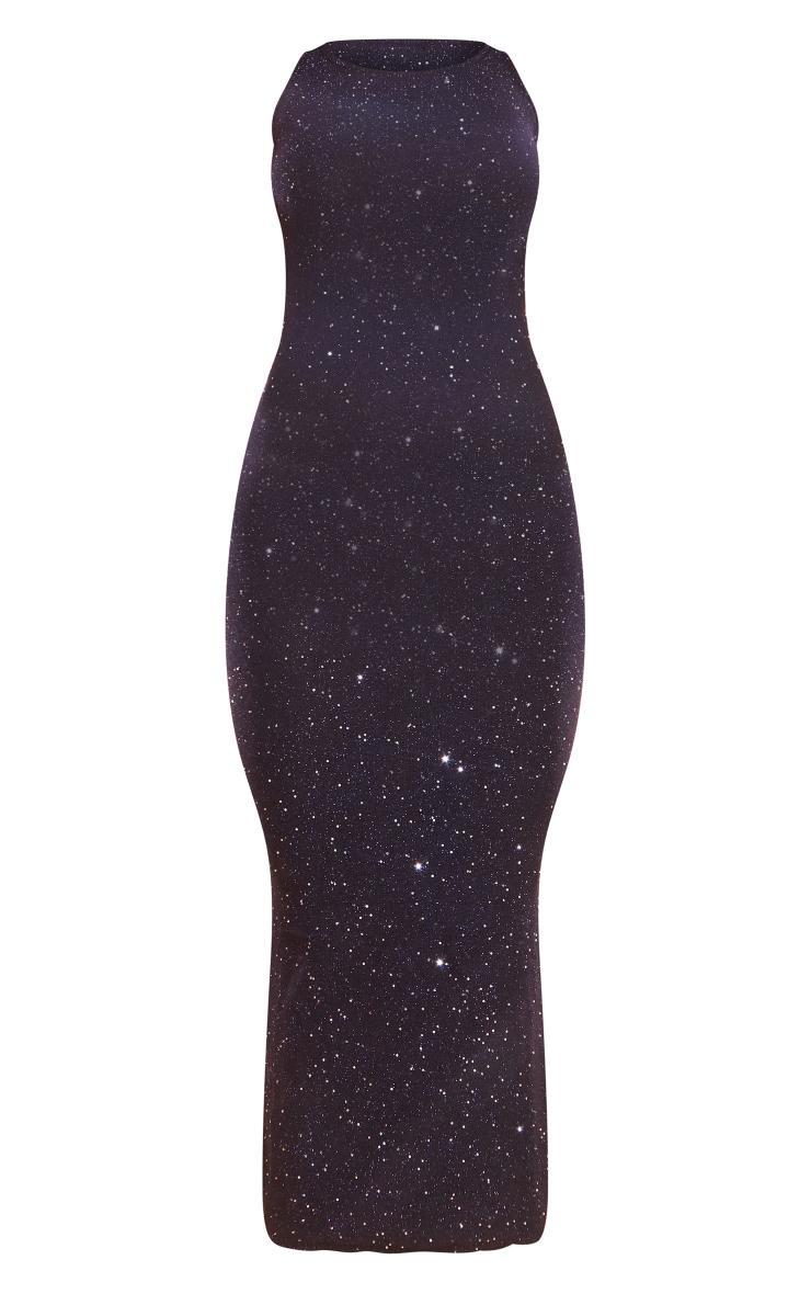 Black Sequin Knitted Racer Neck Maxi Dress Product Image