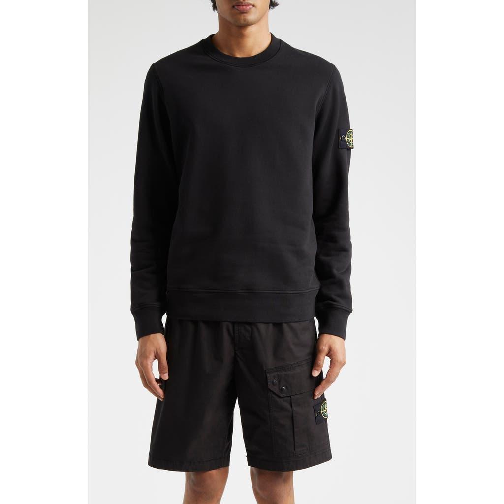 STONE ISLAND Logo Cotton Crewneck Sweatshirt In Nero Product Image