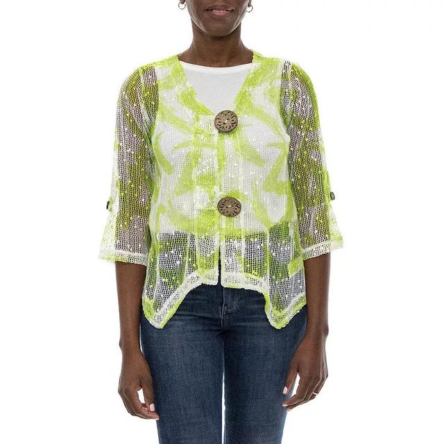 Womens Nina Leonard Print Sheer Cardigan Yellow Team Product Image