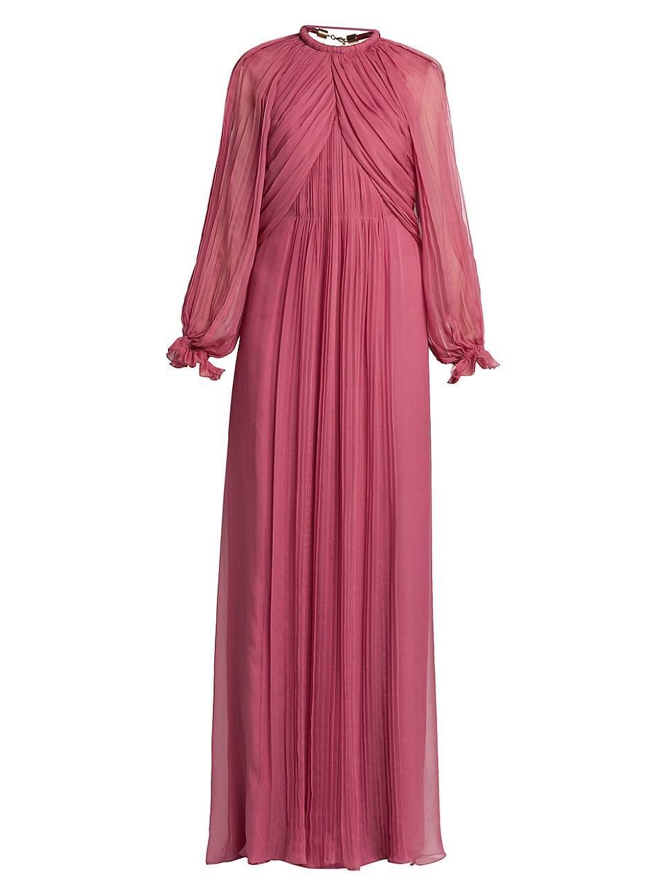 Womens Pleated Silk Open-Back Gown Product Image