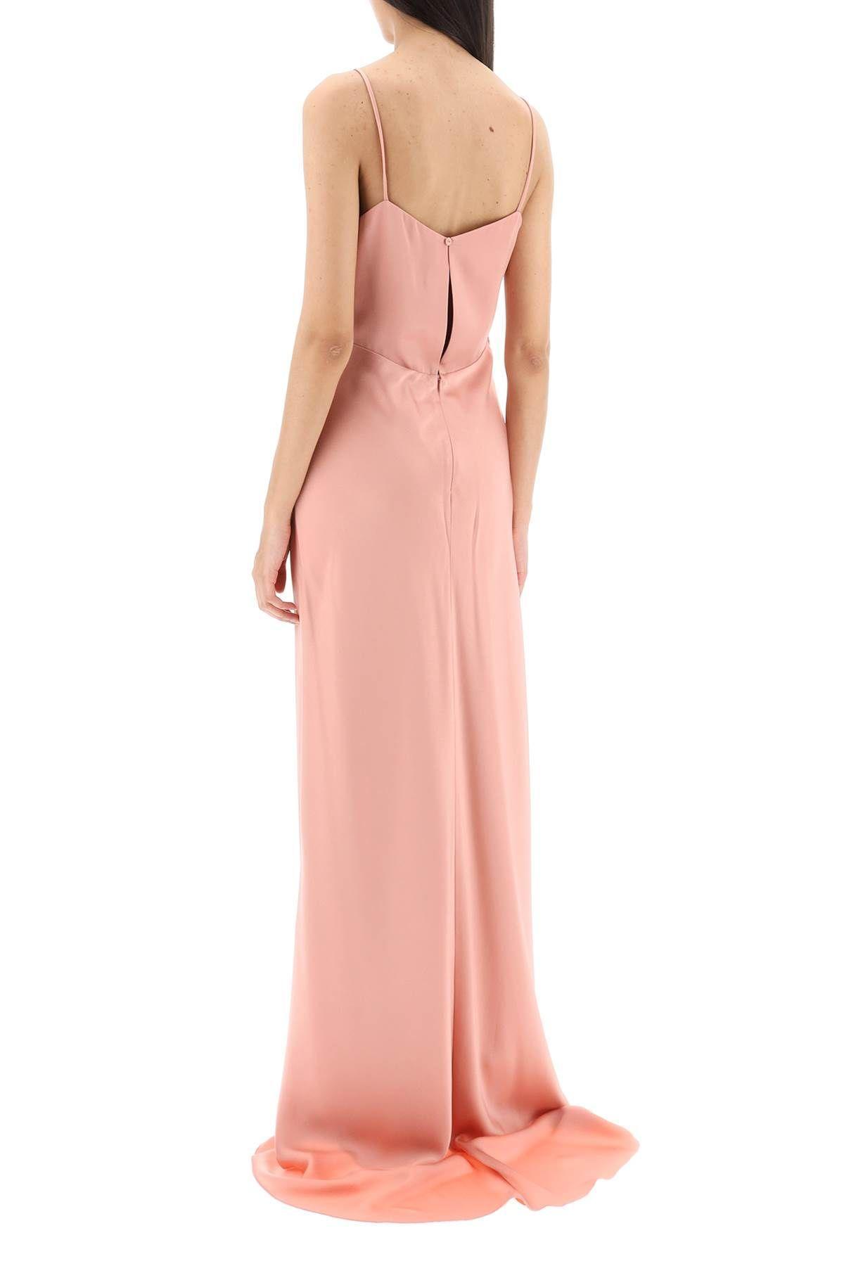 Sculpted Gown With Satin Finish And V-neckline In Pink Product Image