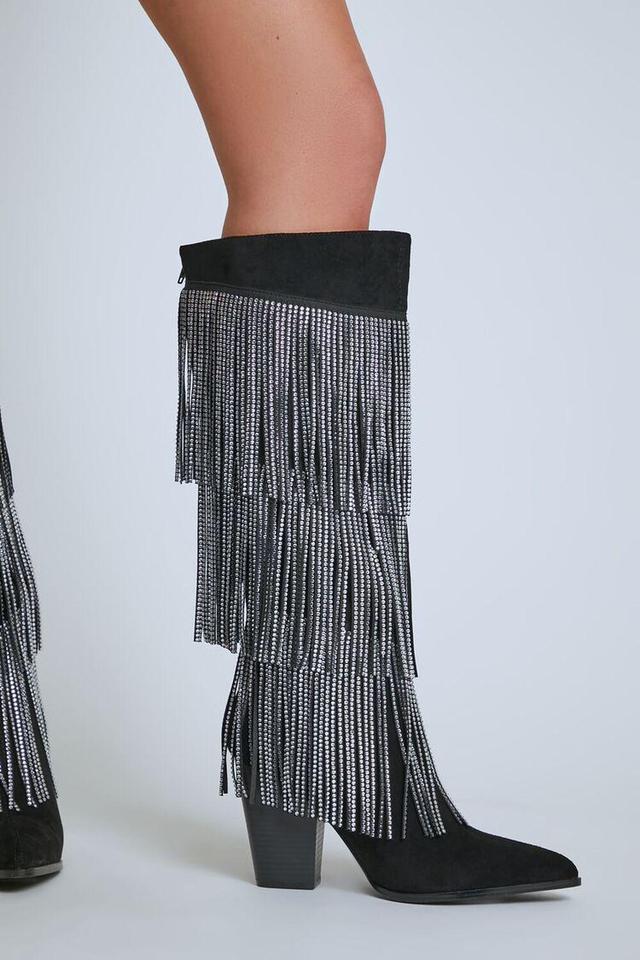 Over-the-Knee Rhinestone Fringe Boots | Forever 21 Product Image