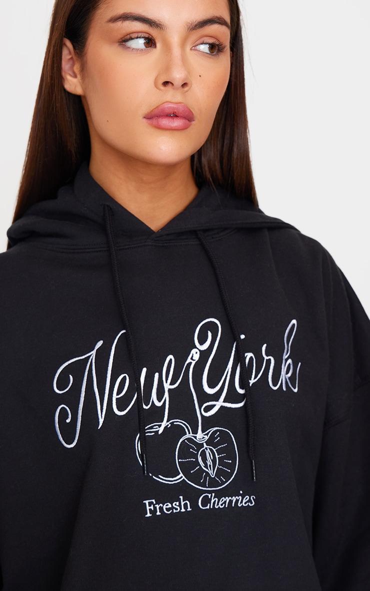 Black New York Cherry Embroidered Hoodie Product Image