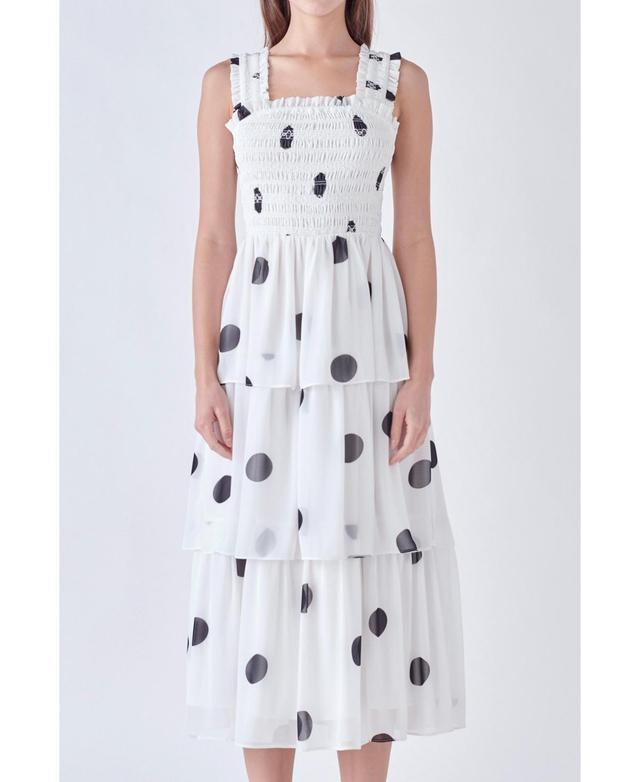 English Factory Womens Polka Dot Midi Smocked Dress - White Product Image