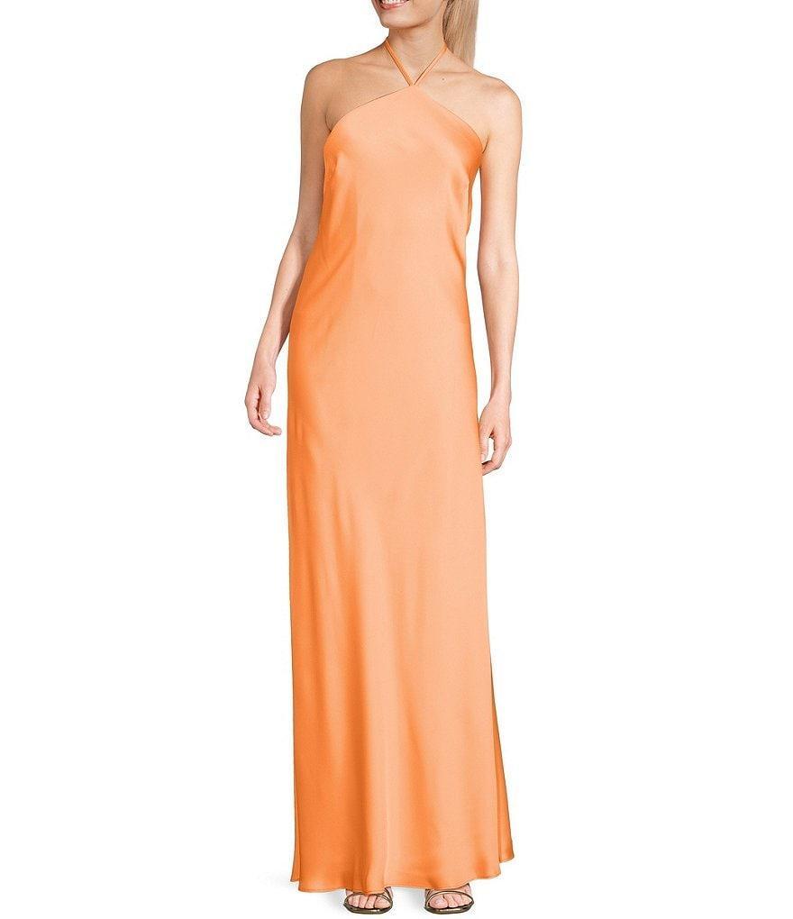 Morgan & Co. Satin Halter Neck Long Dress Product Image