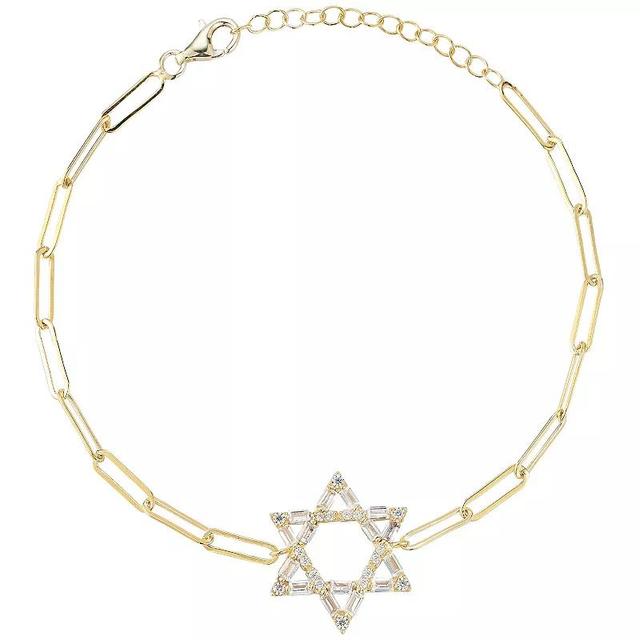 Sunkissed Sterling Cubic Zirconia Large Star Of David Link Bracelet, Womens Gold Tone Product Image