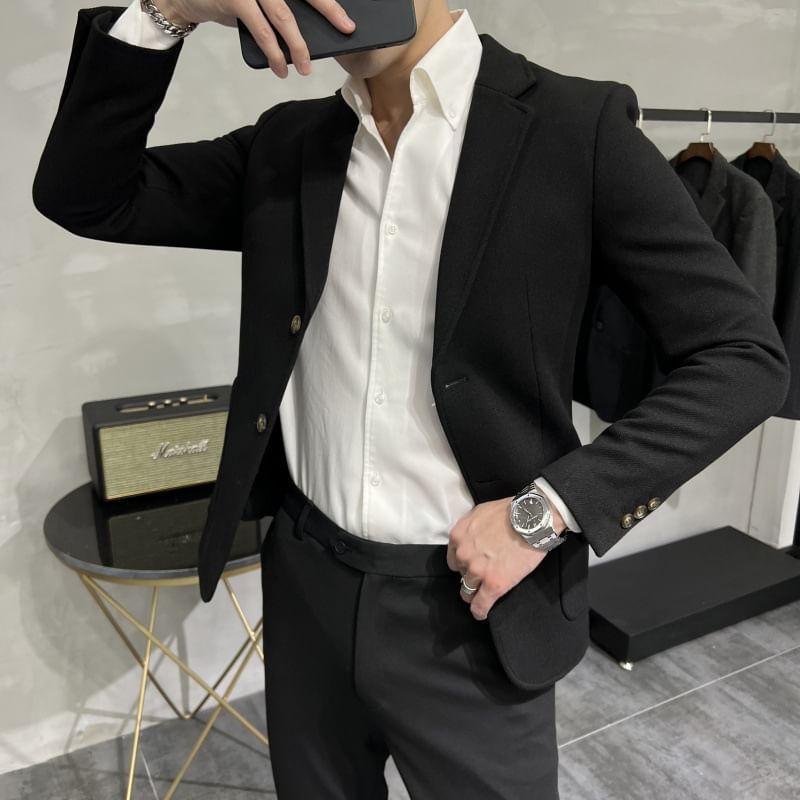 Notch Lapel Plain Single-Breasted Blazer product image