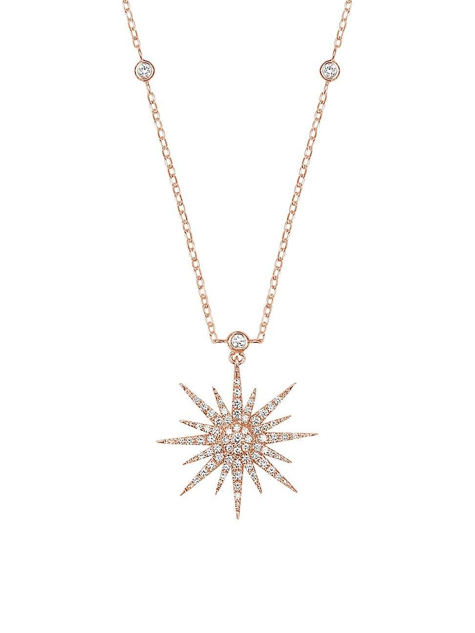 Womens Soleil 18K Rose Gold & Diamond Pendant Necklace Product Image