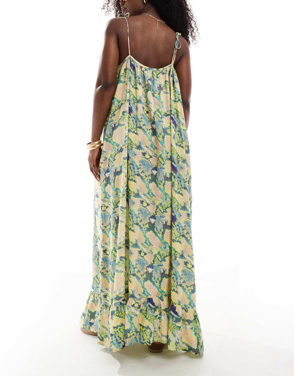 ASOS DESIGN dropped hem maxi beach dress in snake print Product Image