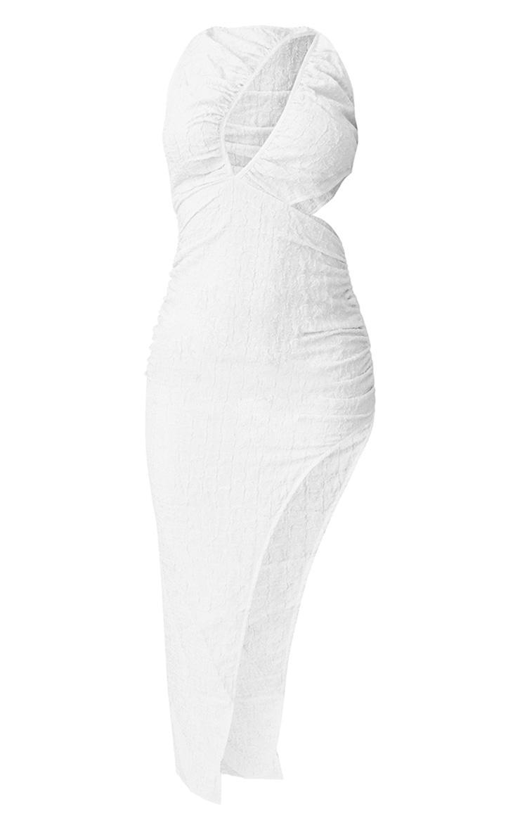 Cream Textured Cut Out Ruched Midi Dress Product Image