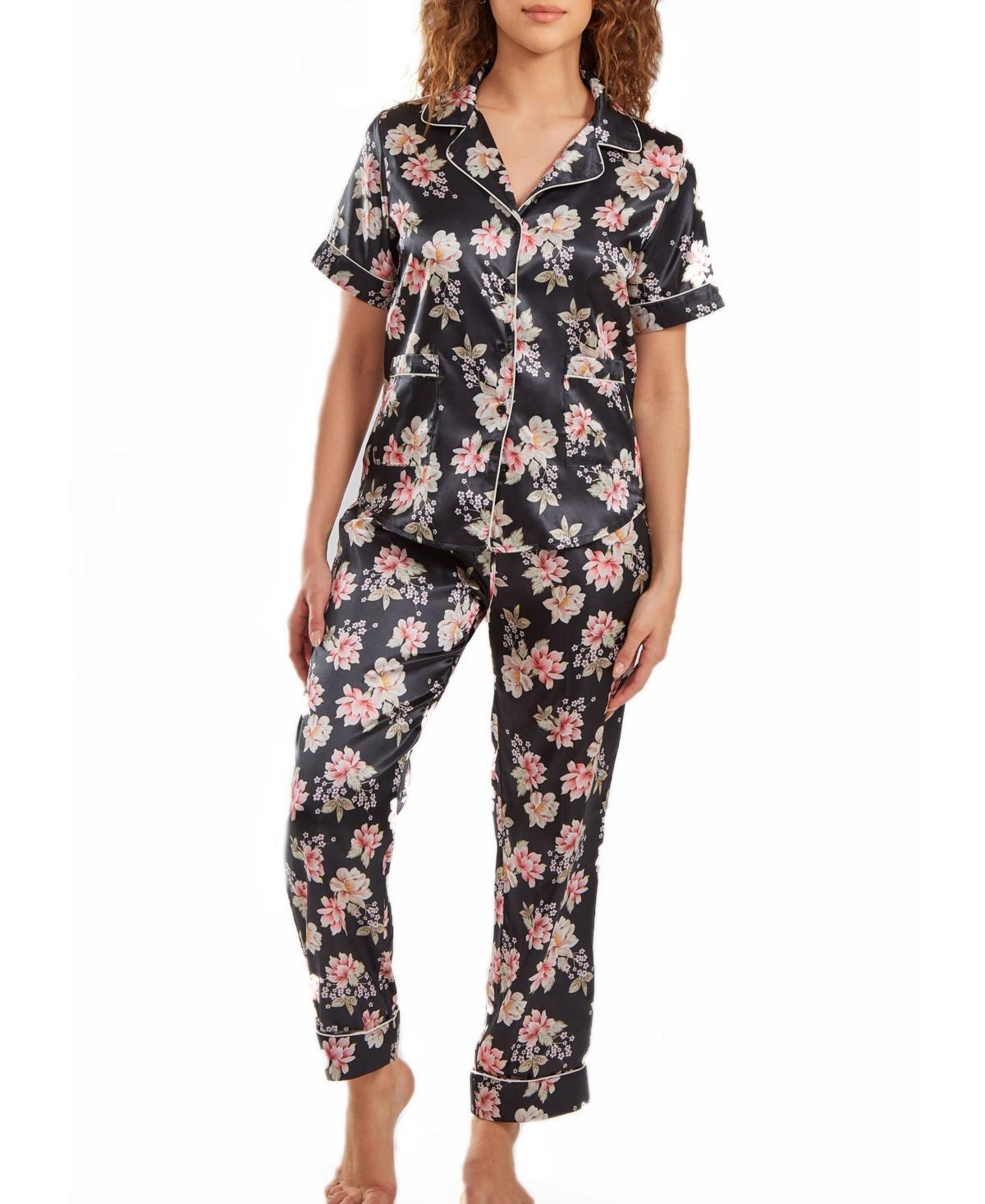 Icollection Women's Roslyn Floral Satin Pj Pant Set With Cuff Detail, Xs Product Image