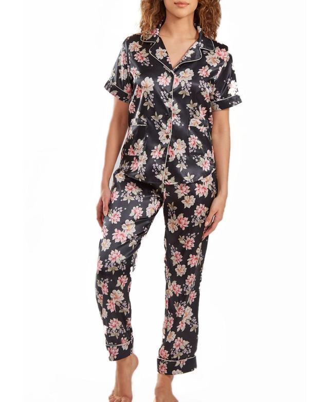 Icollection Women's Roslyn Floral Satin Pj Pant Set With Cuff Detail, Xs Product Image