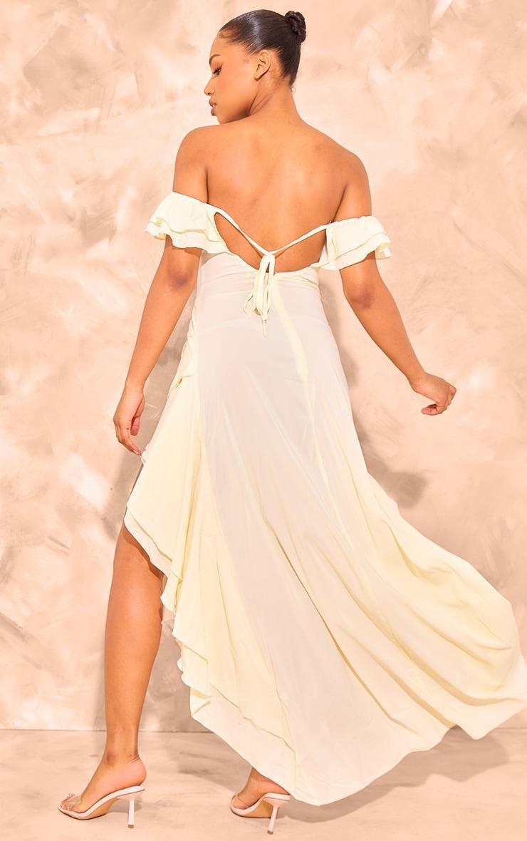 Butter Cream Bardot Ruffle Detail Midi Dress Product Image