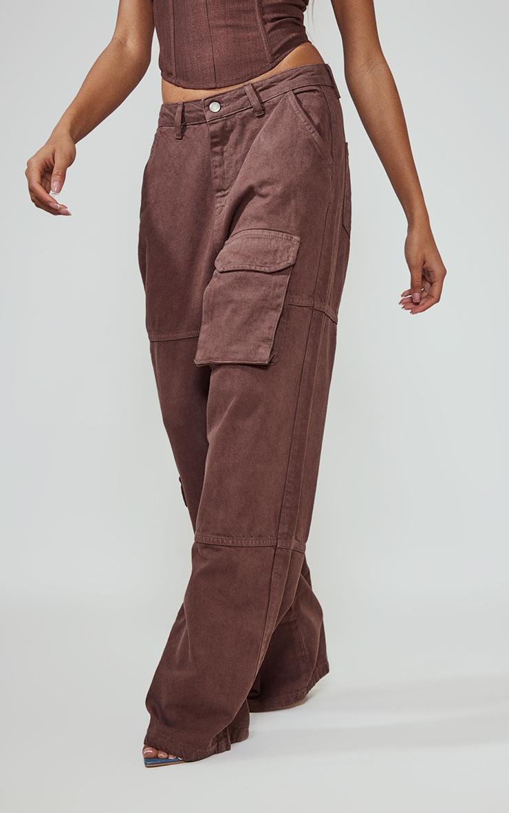 Brown Cargo Pocket Wide Leg Jeans Product Image