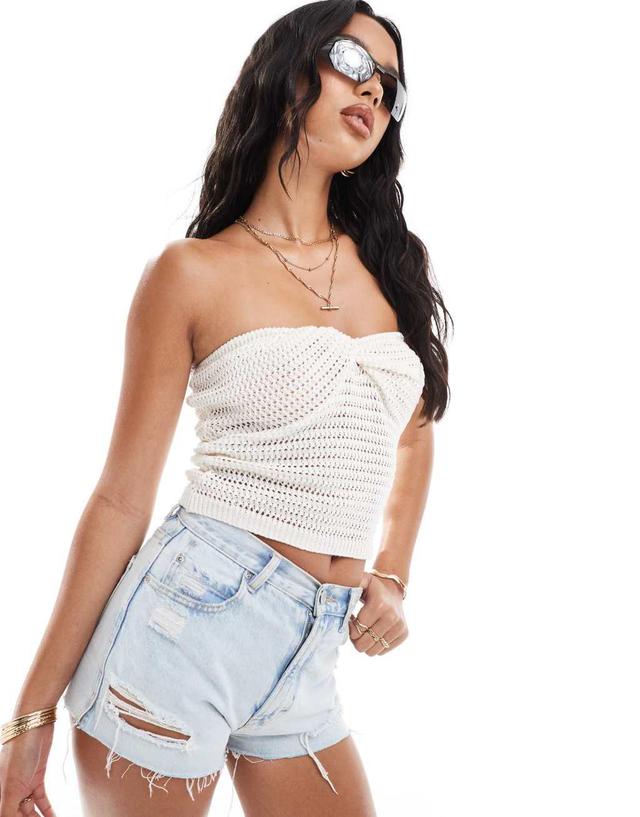 ASOS DESIGN knitted twist bust top in ecru Product Image