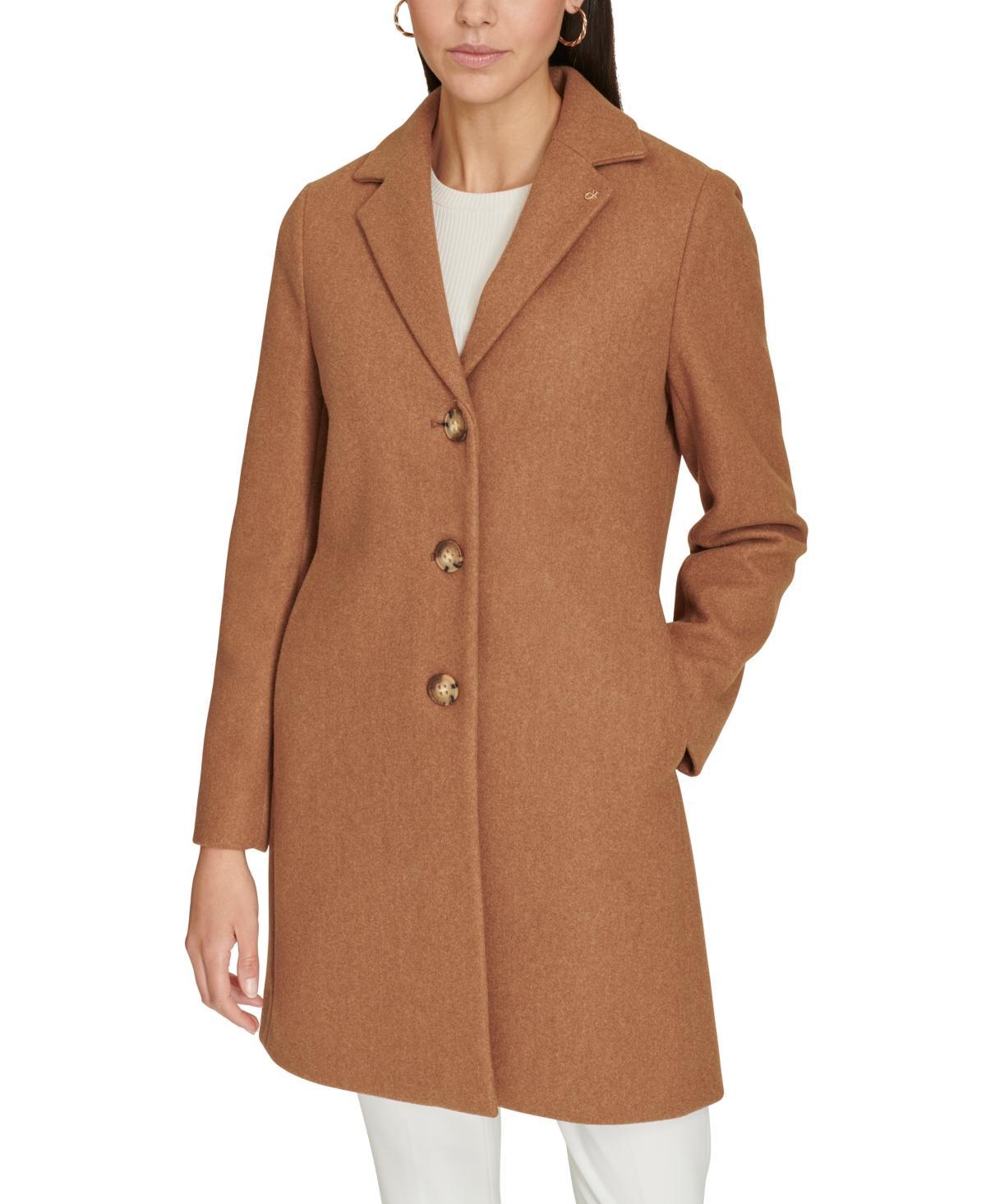 Calvin Klein Womens Single-Breasted Notched-Collar Coat Product Image