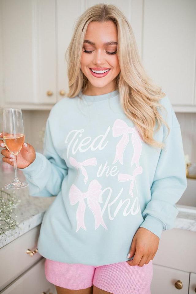 Tied The Knot Light Blue Oversized Graphic Sweatshirt Product Image