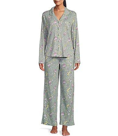 Karen Neuburger Floral Print Long Sleeve Notch Collar Interlock Knit Breezy Blossom Girlfriend Pajama Set Product Image