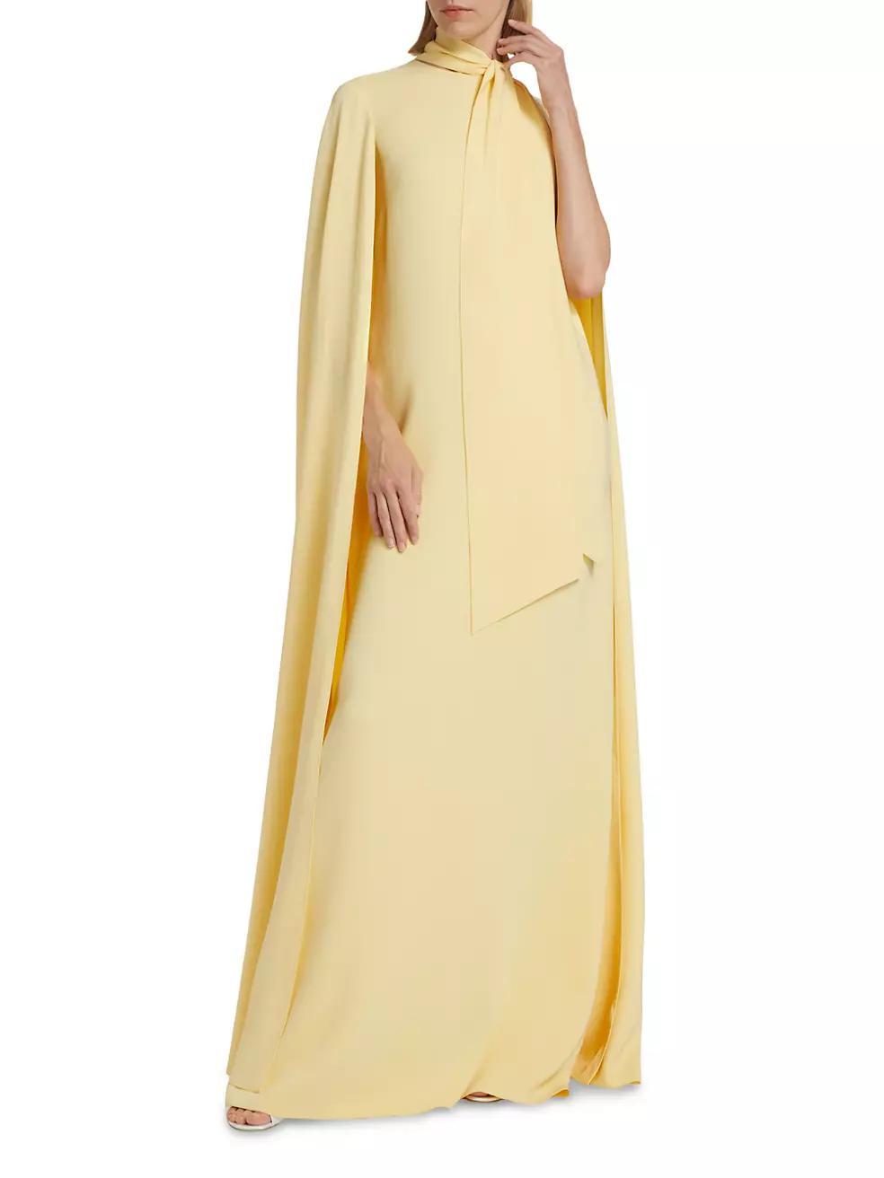 Silk Tie-Neck Cape Gown Product Image