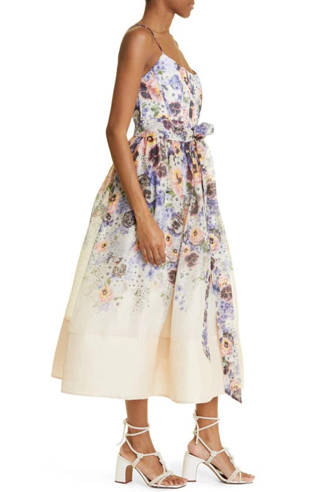 ZIMMERMANN Tama Linen And Silk Corset Midi Dress In Purple Product Image