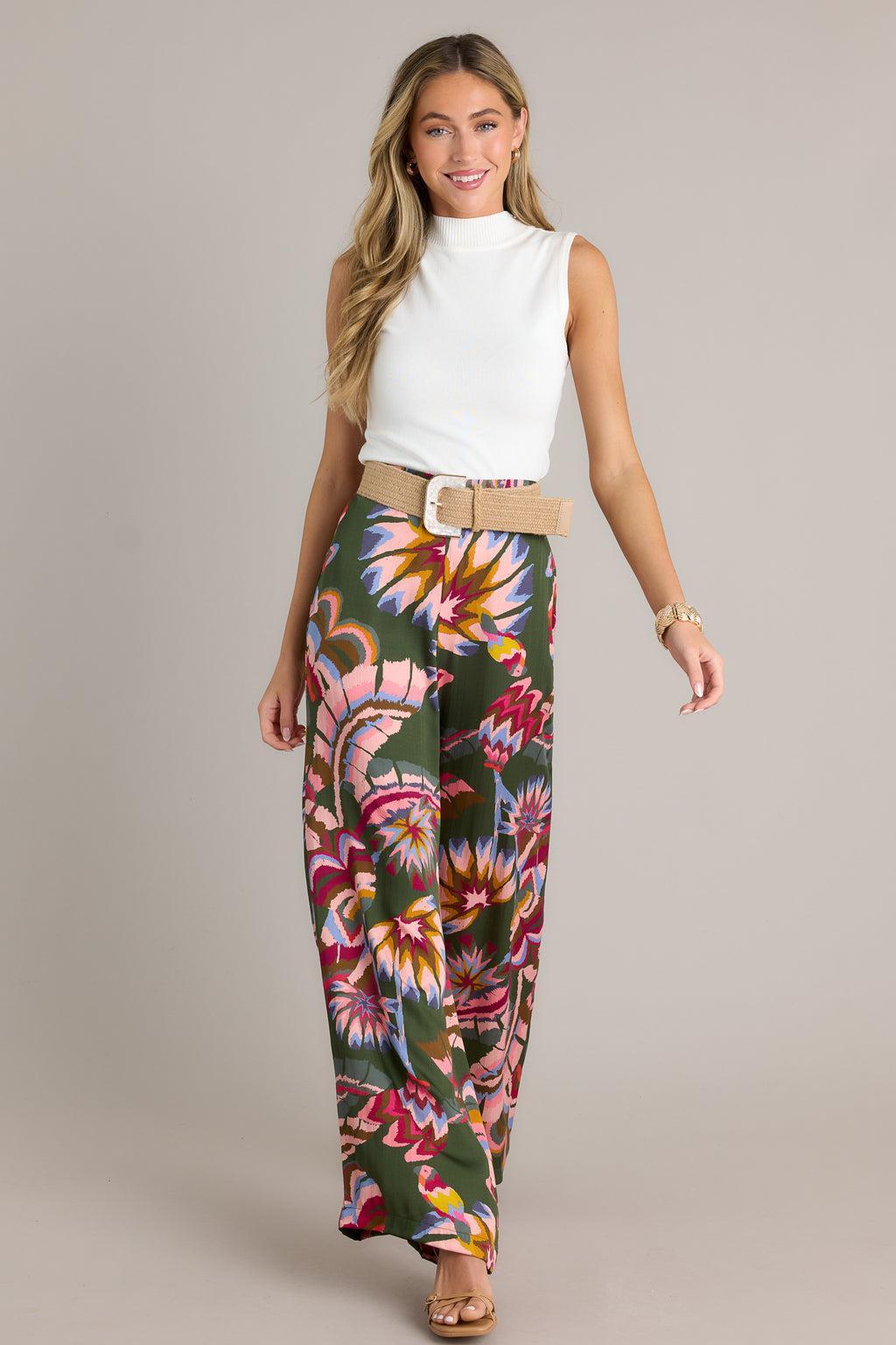 Secret Willow Green Multi Wide Leg Pants Product Image