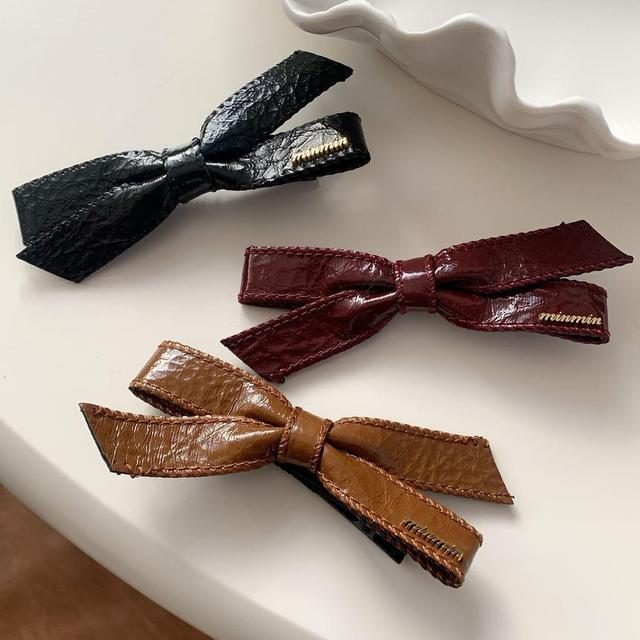 Faux Leather Bow Hair Clip Product Image