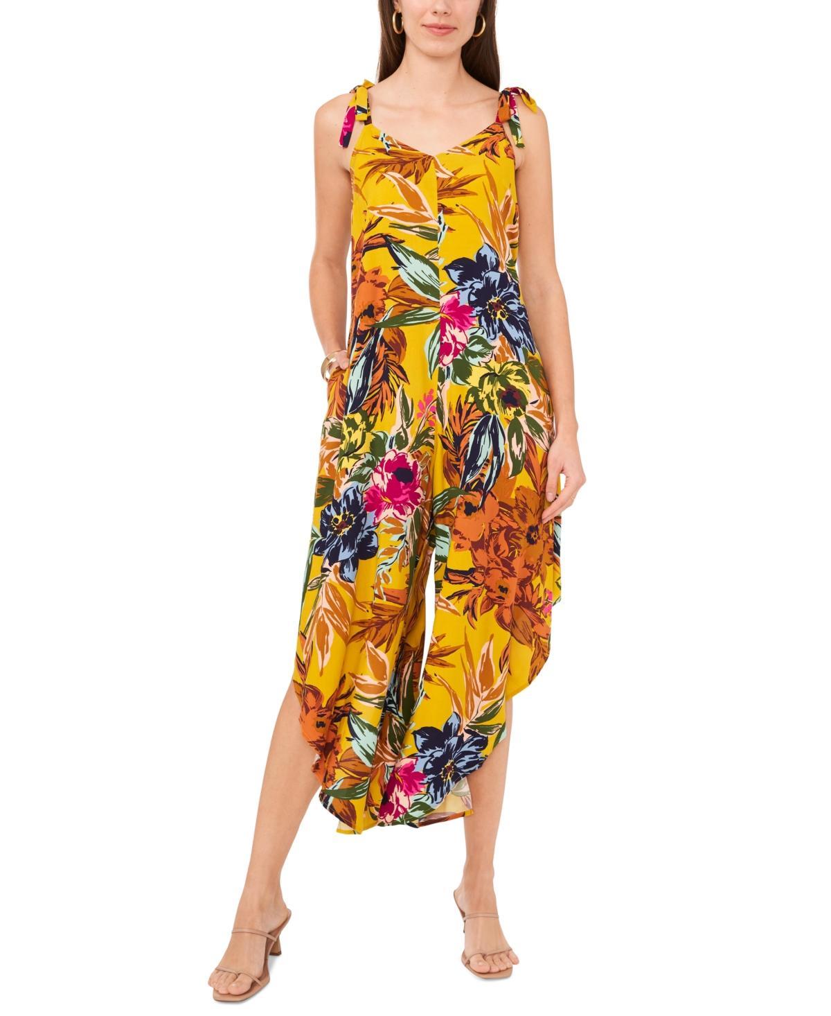 Vince Camuto Womens Floral-Print Tie-Shoulder Asymmetrical-Hem Jumpsuit Product Image