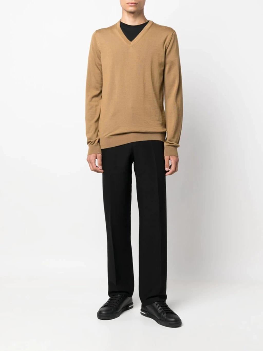 V-neck Long-sleeve Jumper In Nude Product Image