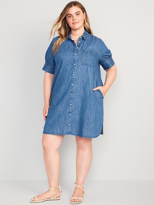 Short-Sleeve Jean Shirt Dress Product Image