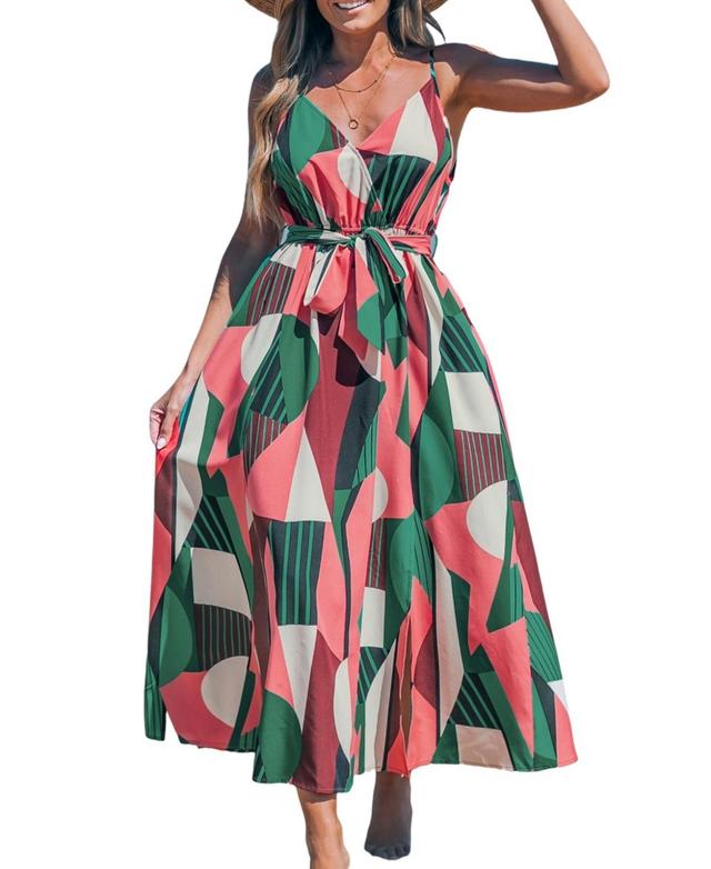 Cupshe Womens Geometric Sleeveless Waist Tie Midi Beach Dress Product Image